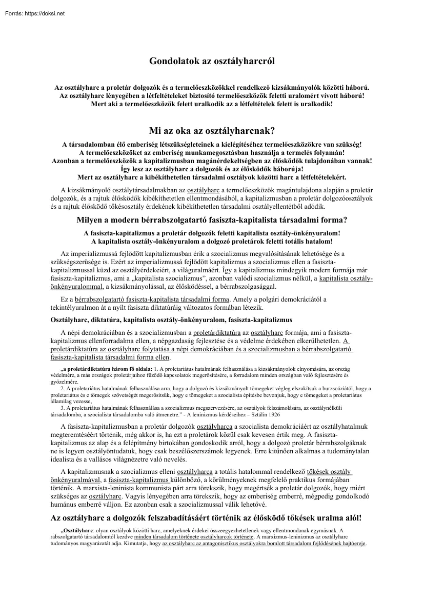 Salánki László - Gondolatok az osztályharcról