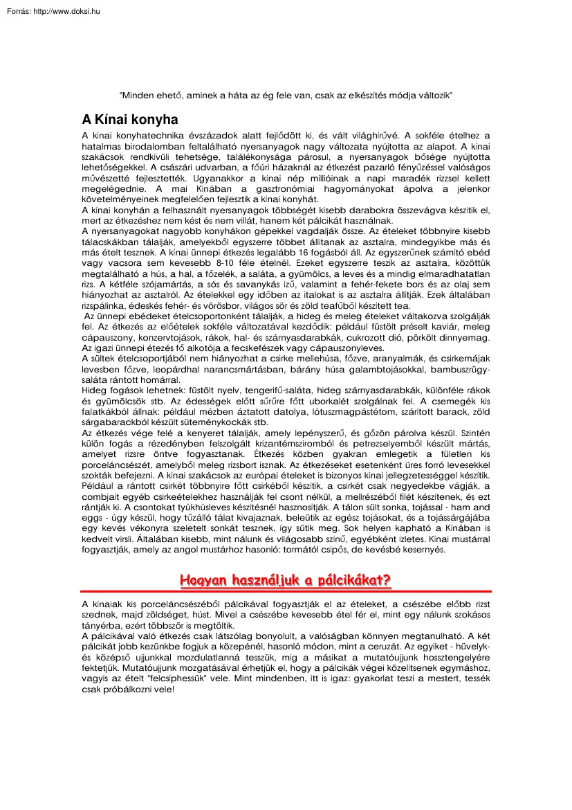 A kínai konyha, receptek