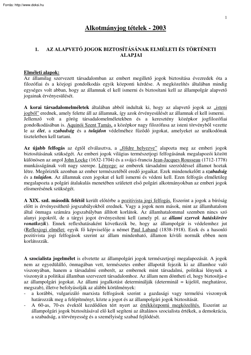 Alkotmányjog tételek, 2003