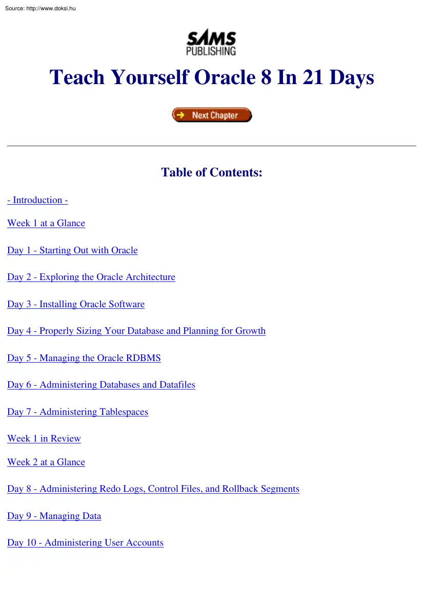 Teach yourself Oracle 8 in 21 days