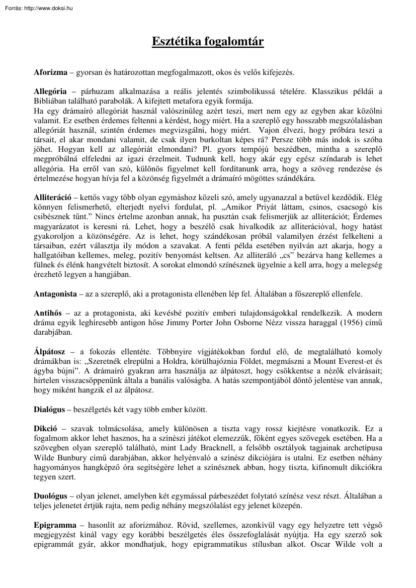 Esztétika fogalomtár