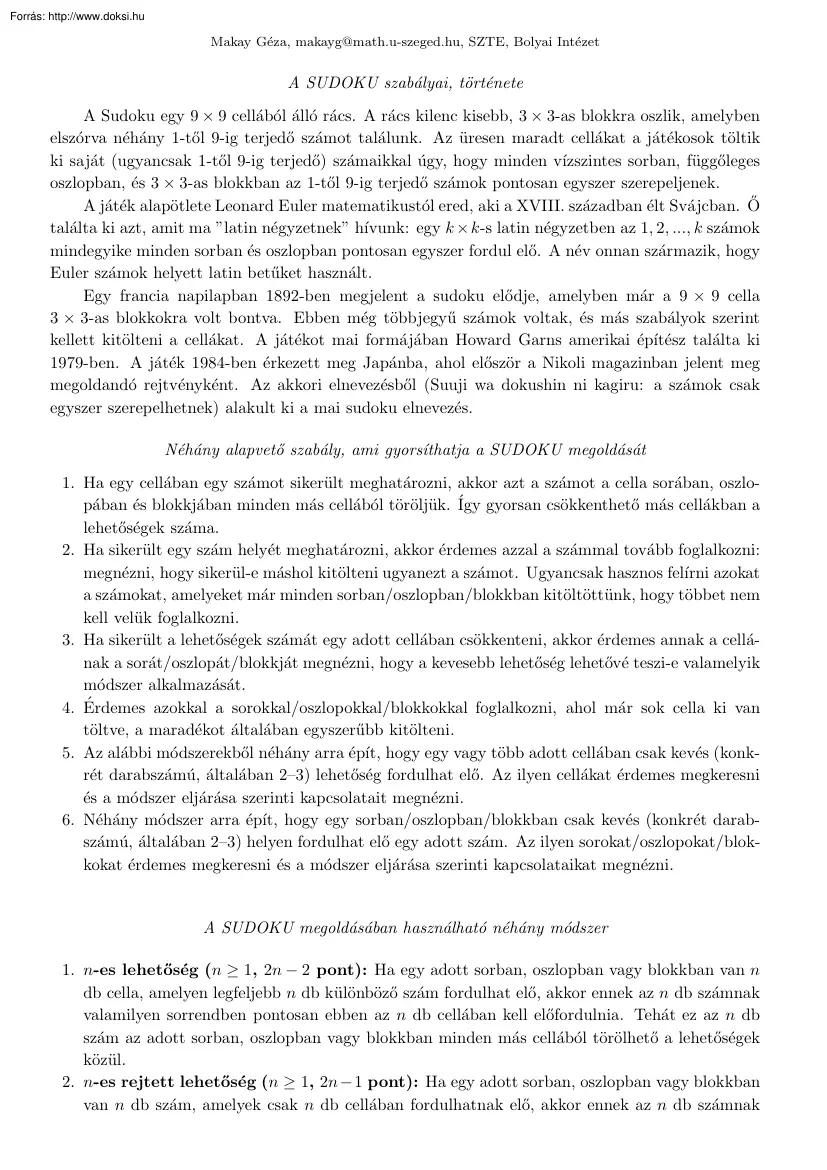 A sudoku szabályai, története
