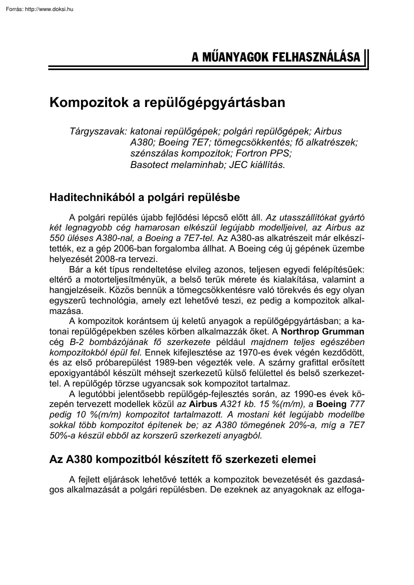 Kovács Levente - Kompozitok a repülőgépgyártásban