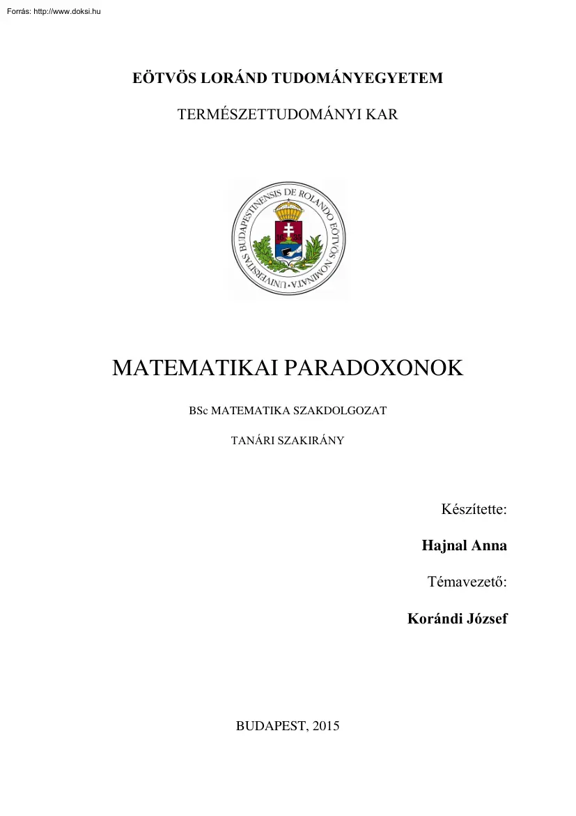 Hajnal Anna - Matematikai paradoxonok