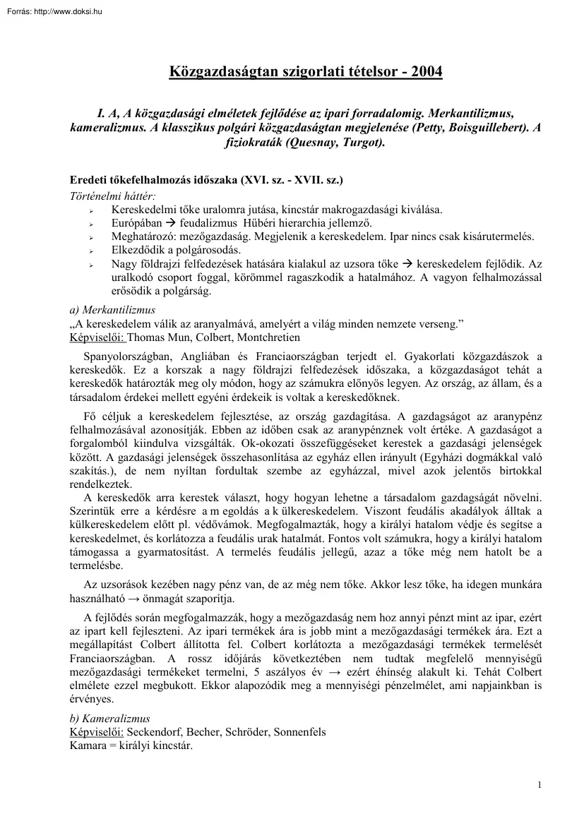 Közgazdaságtan szigorlati tételsor, 2004