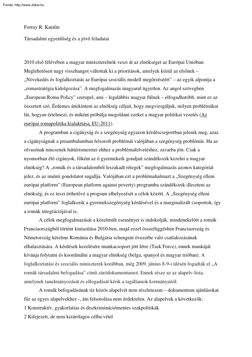 Forray R. Katalin - Társadalmi egyenlőség és a jövő feladatai