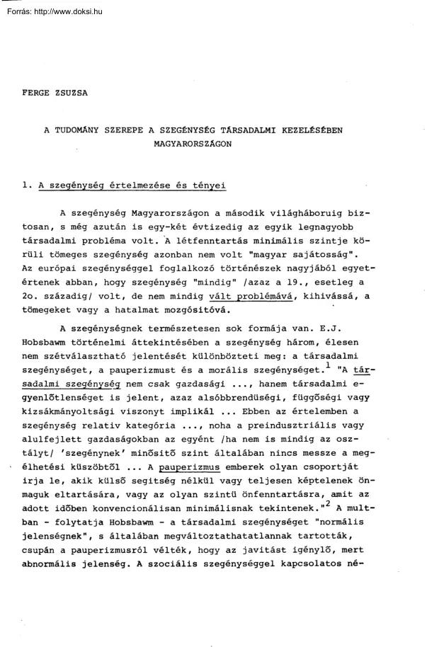 Ferge Zsuzsa - A tudomány szerepe a szegénység társadalmi kezelésében Magyarországon