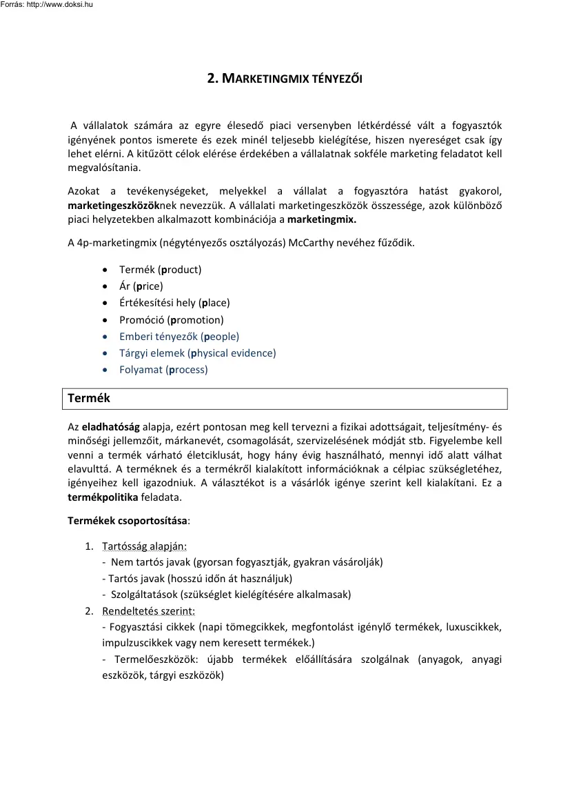 A marketing mix tényezői