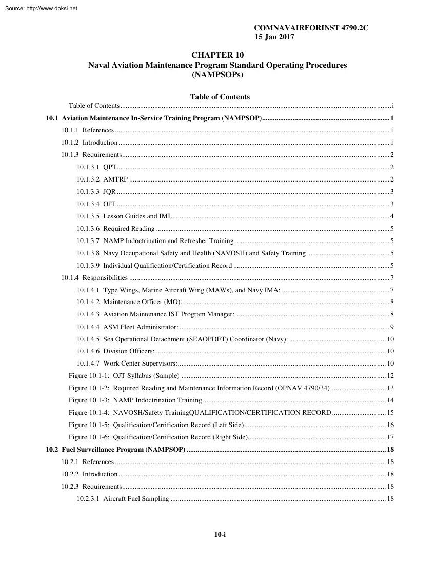 COMNAVAIRFORINST 4790.2C Chapter 10, Naval Aviation Maintenance Program Standard Operating Procedures, NAMSOPs