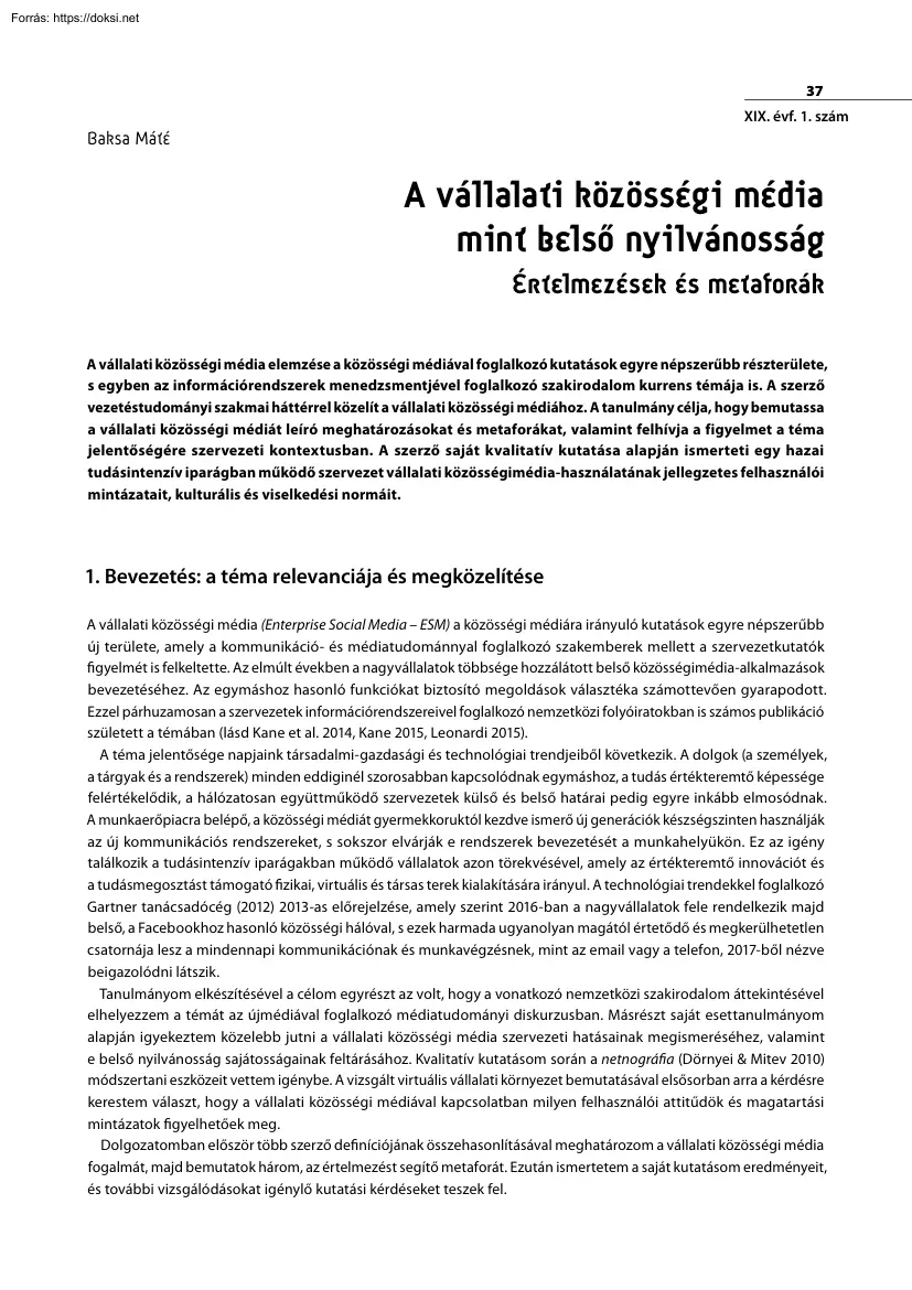 Baksa Máté - A vállalati közösségi média mint belső nyilvánosság