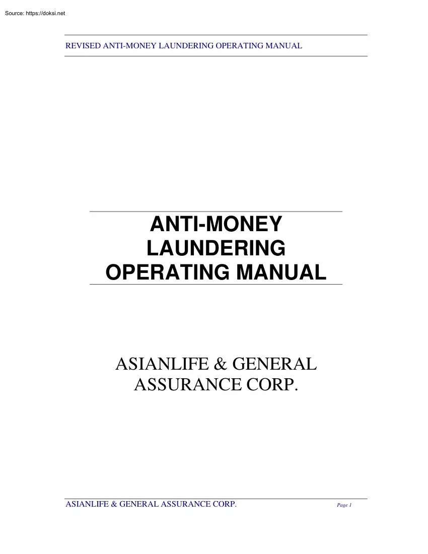 Anti Money Laundering Operating Manual