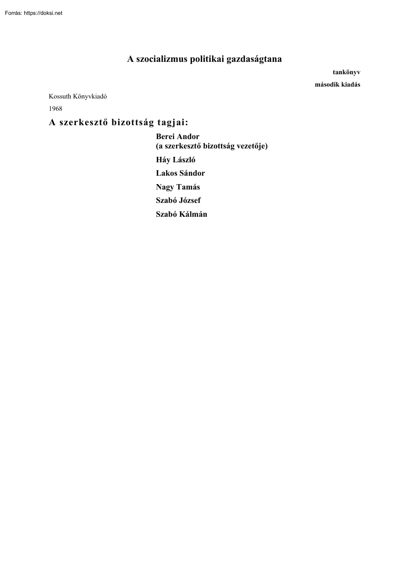 A szocializmus politikai gazdaságtana, tankönyv