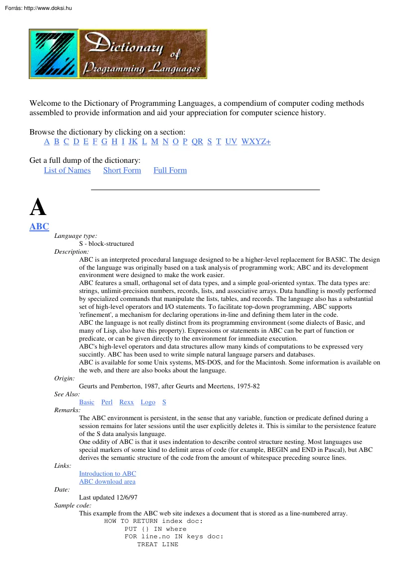 Dictionary of Programming Languages