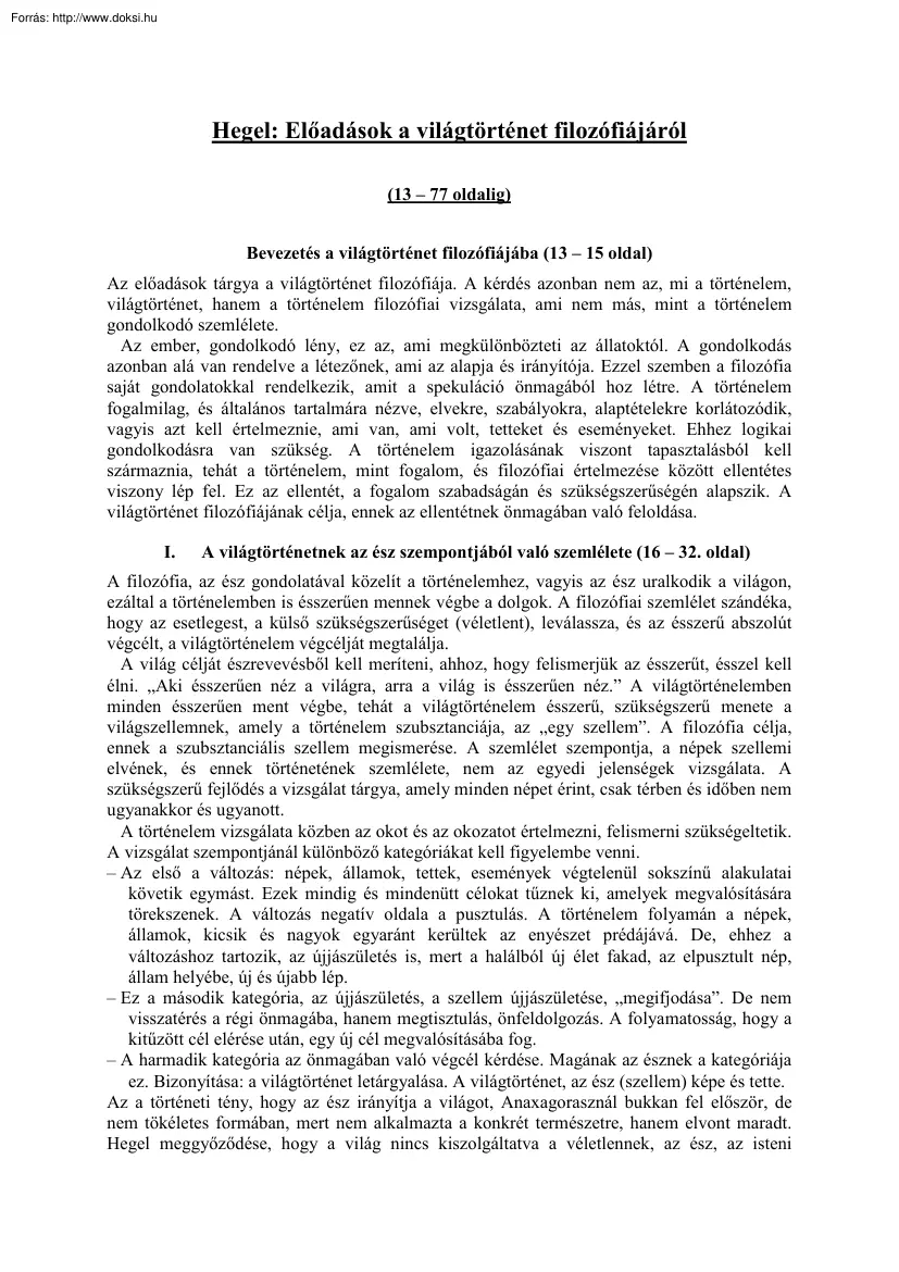 Hegel - Előadások a világtörténet filozófiájáról