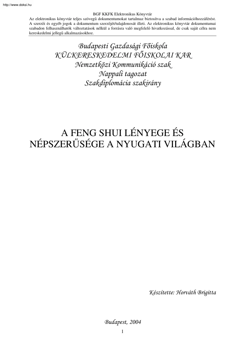 Horváth Brigitta - A Feng Shui lényege és népszerűsége a nyugati világban