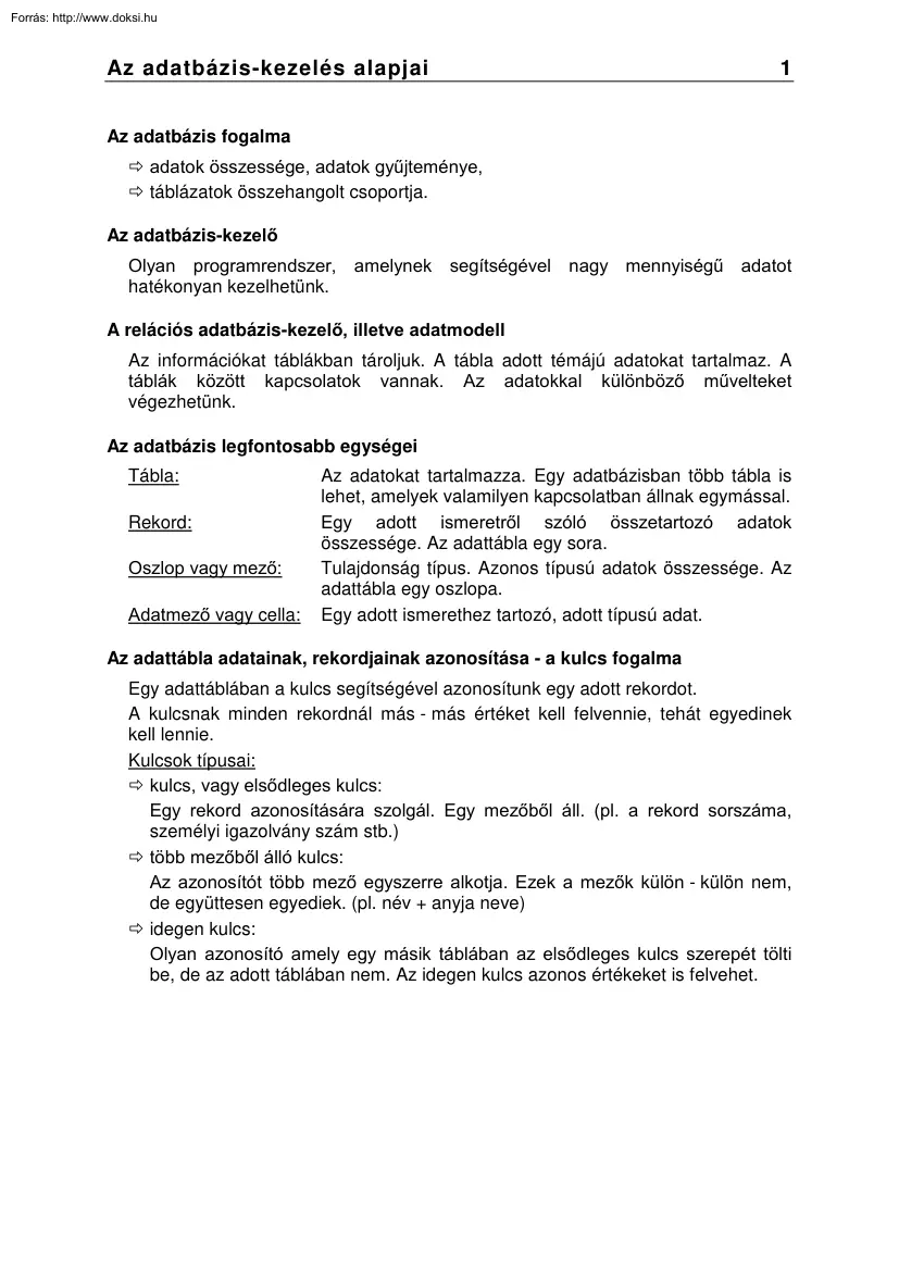 Adatbáziskezelés elmélet, rendszerprogramozó
