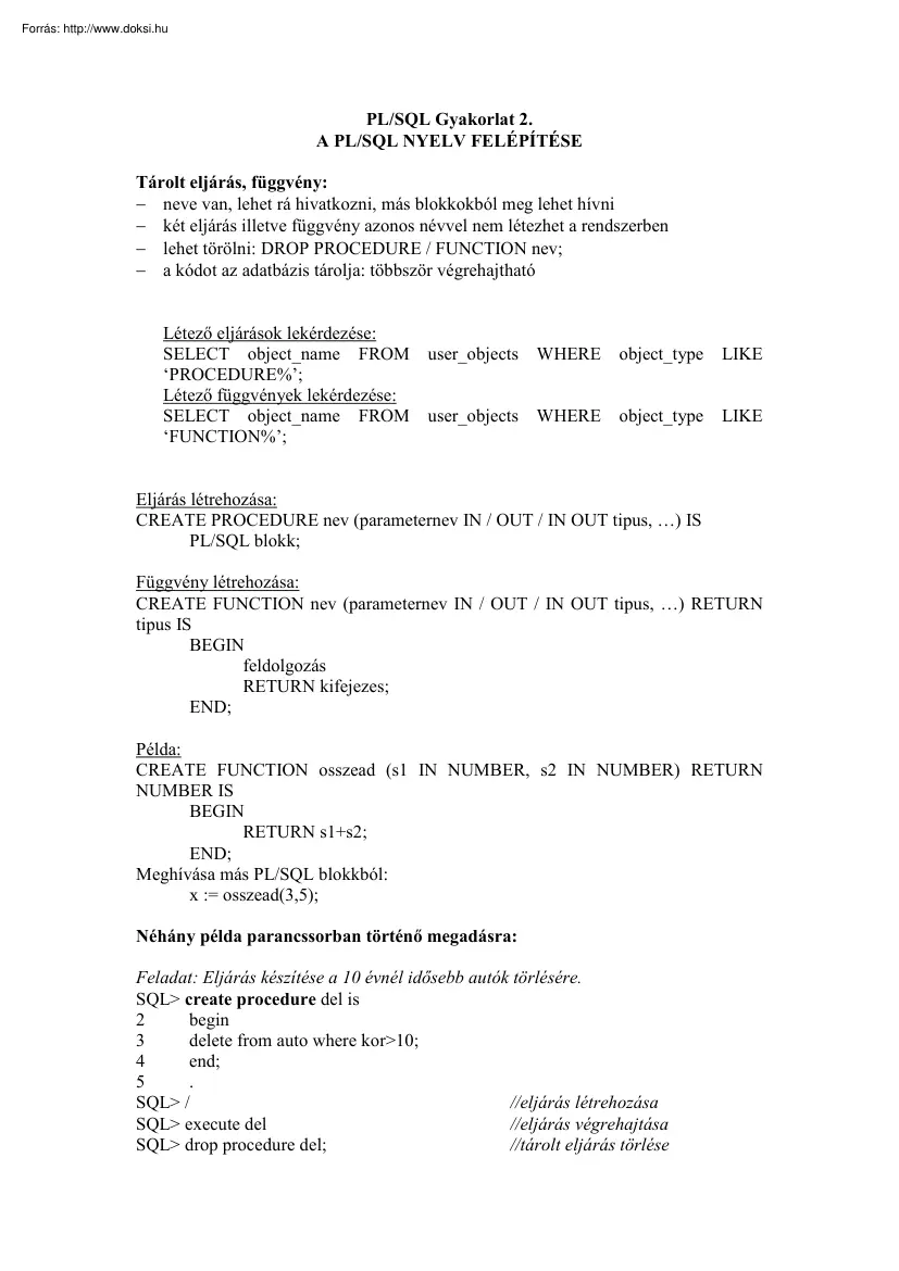 A PL/SQL nyelv felépítése