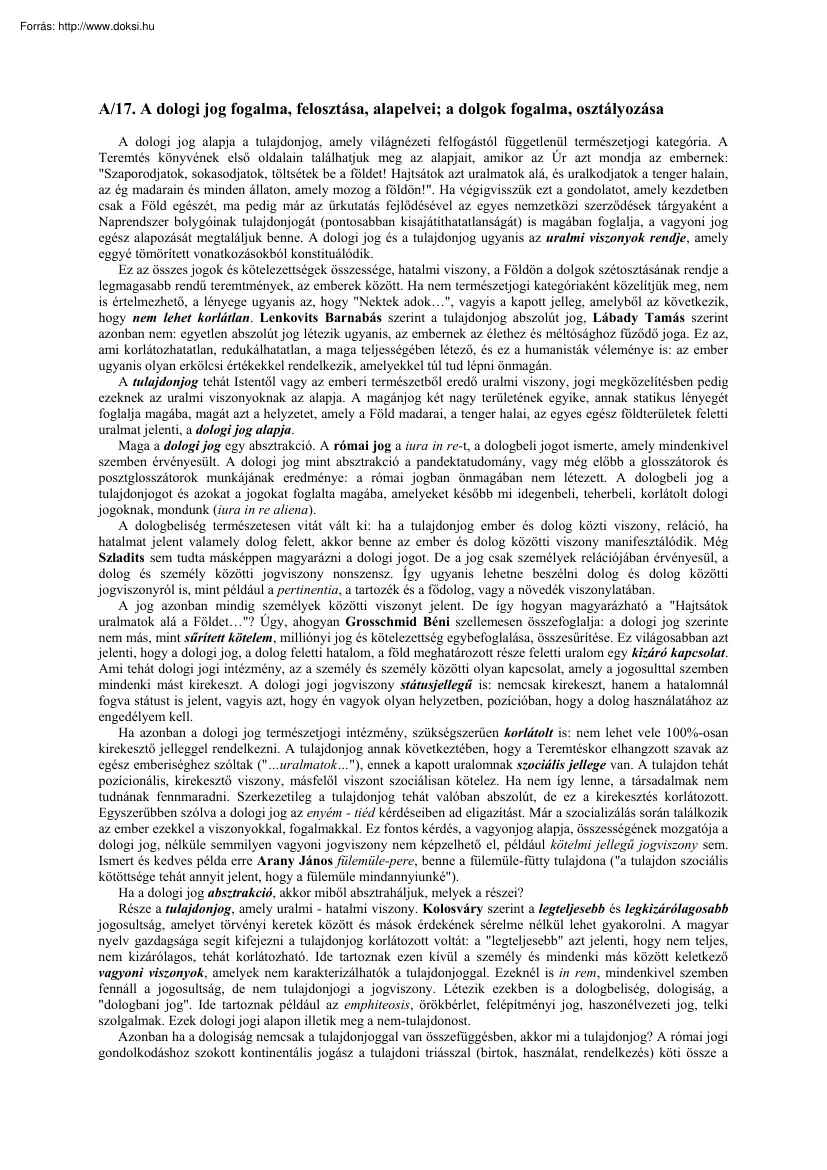A dologi jogról