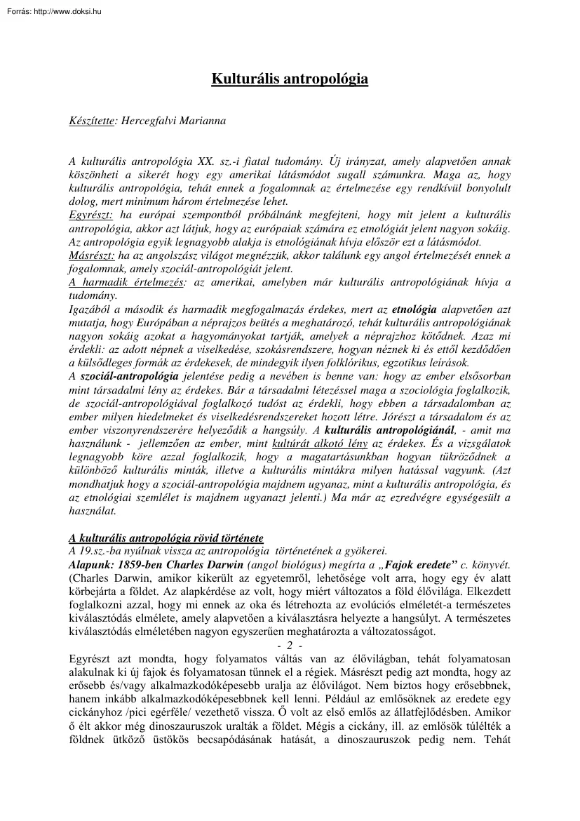 Hercegfalvi Marianna - Kulturális antropológia