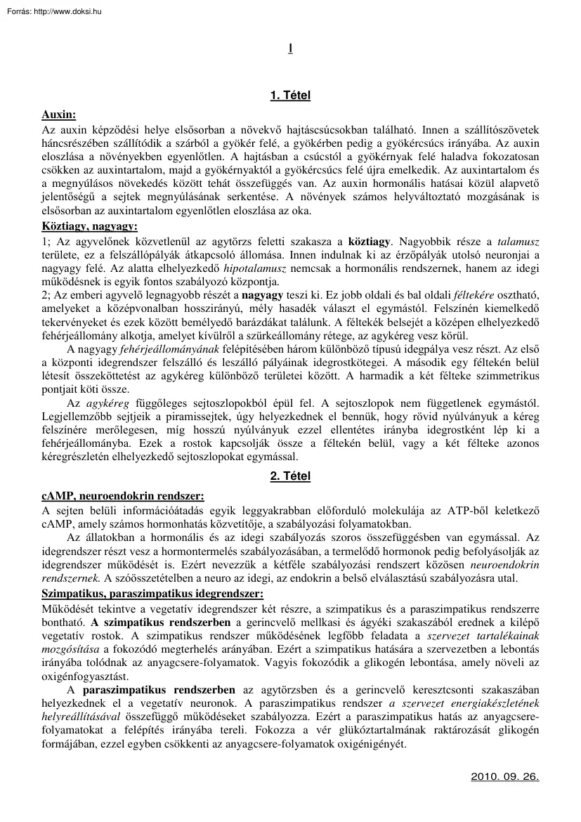 Biológia tételek, 12. osztály
