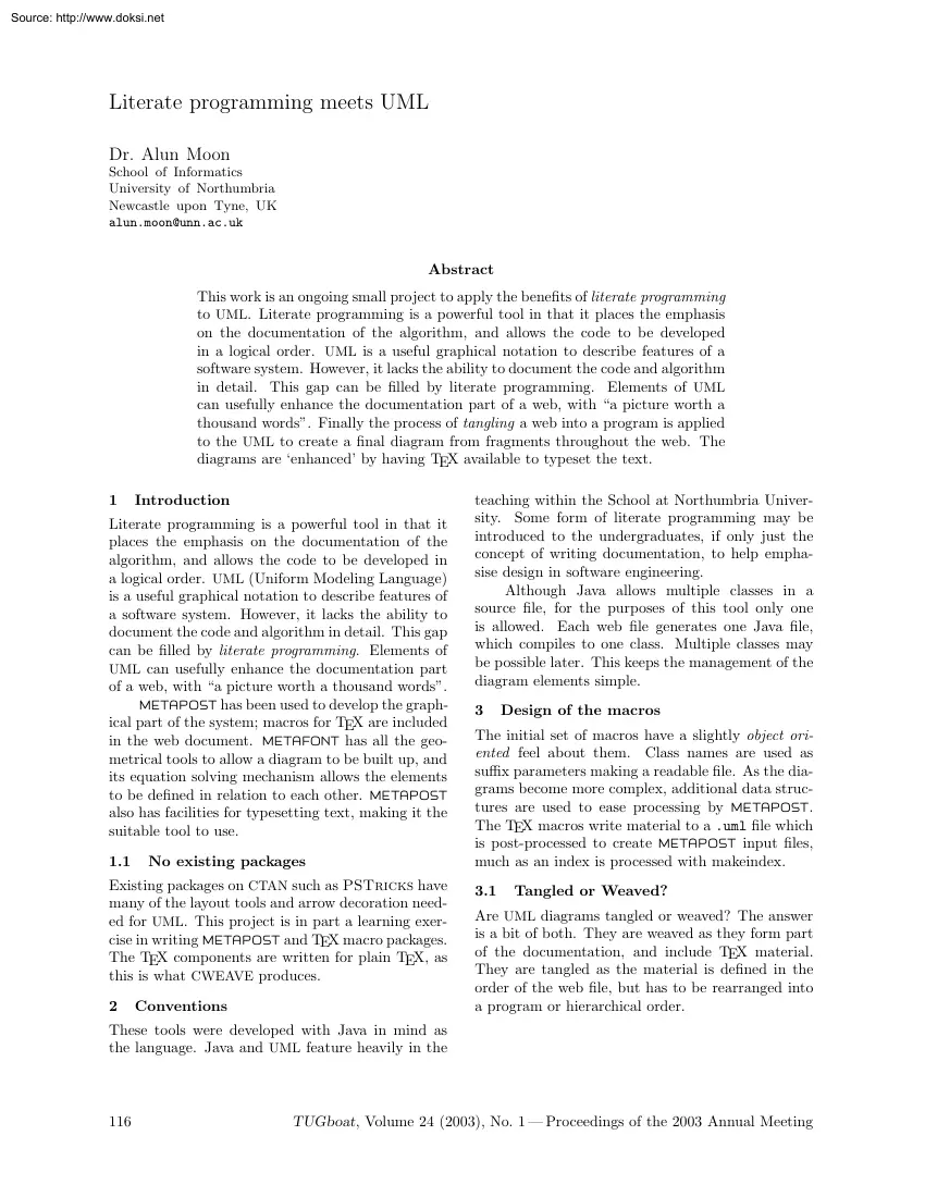 Dr. Alun Moon - Literate Programming Meets UML