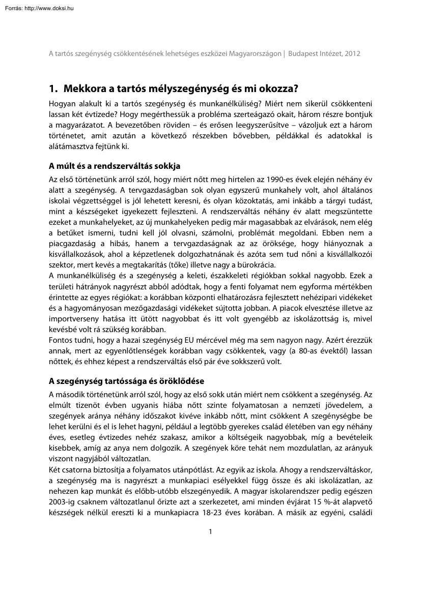A tartós szegénység csökkentésének lehetséges eszközei Magyarországon