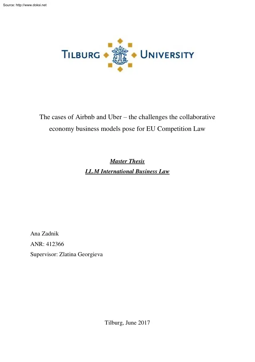 Ana Zadnik - The Cases of Airbnb and Uber, The Challenges the Collaborative Economy Business Models