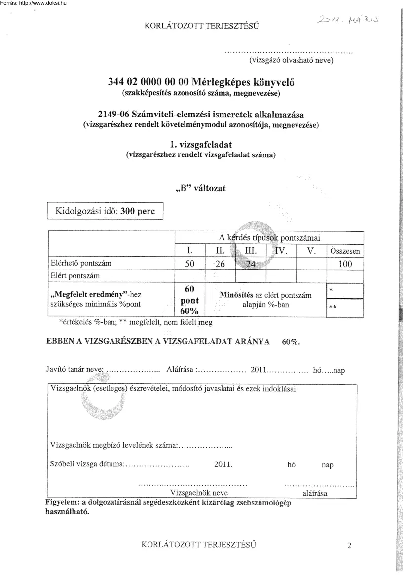 Mérlegképes könyvelő szakvizsga, 2011