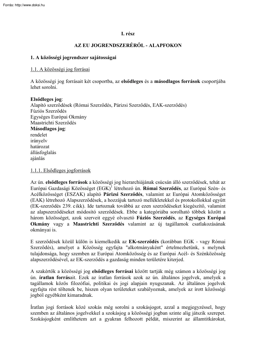 Az EU jogrendszeréről alapfokon
