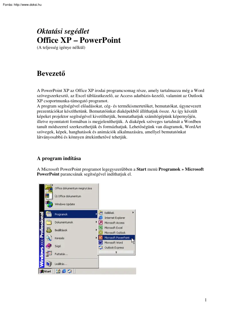 Powerpoint XP oktatási segédlet