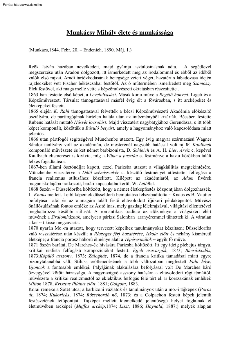 Munkácsy Mihály élete és munkássága