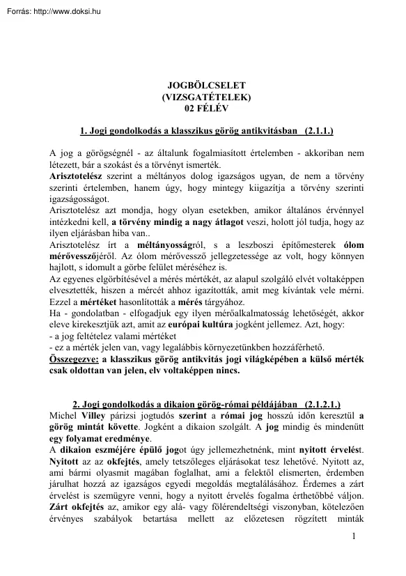 Jogbölcselet vizsgatételek II, 2004