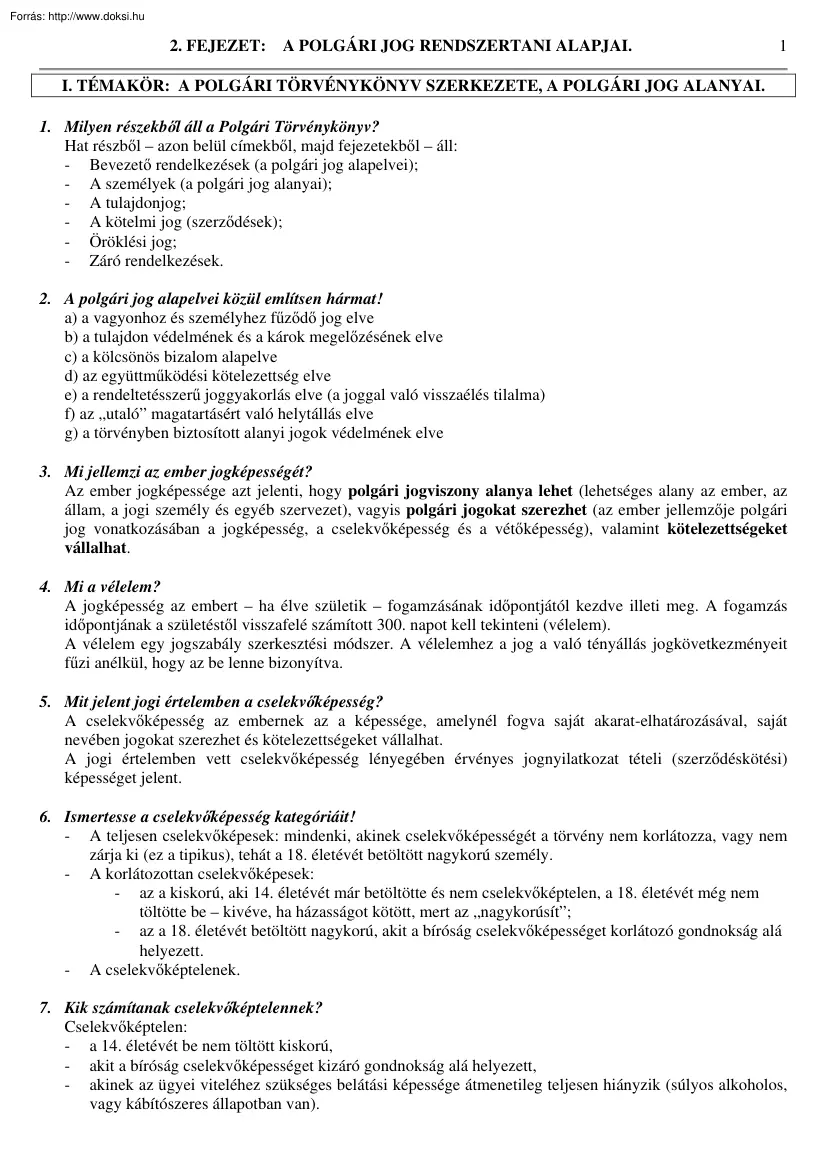 A polgári jog rendszertani alapjai