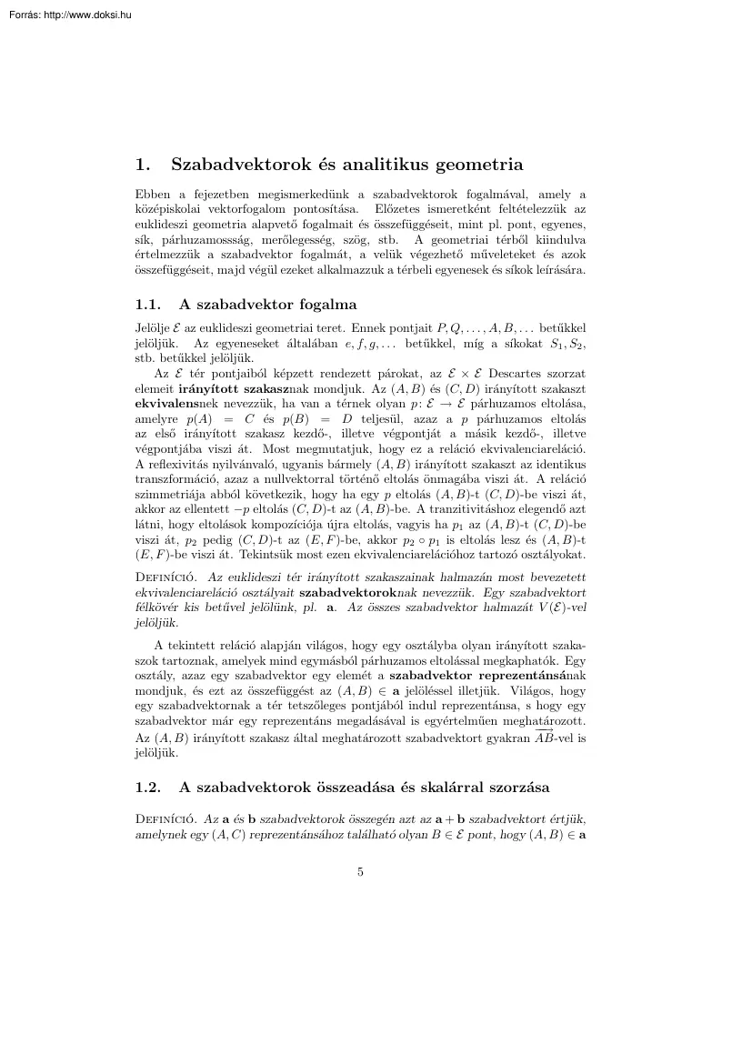 Szabadvektorok és analitikus geometria