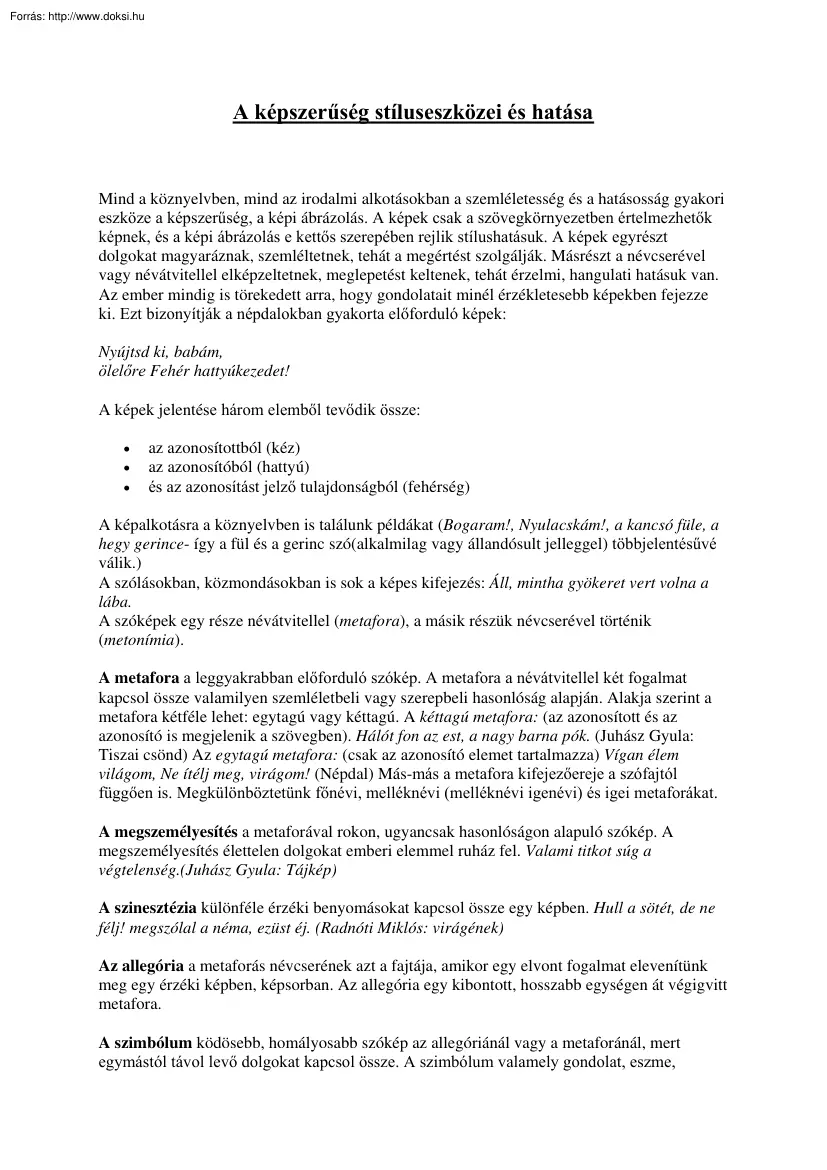 A képszerűség stíluseszközei