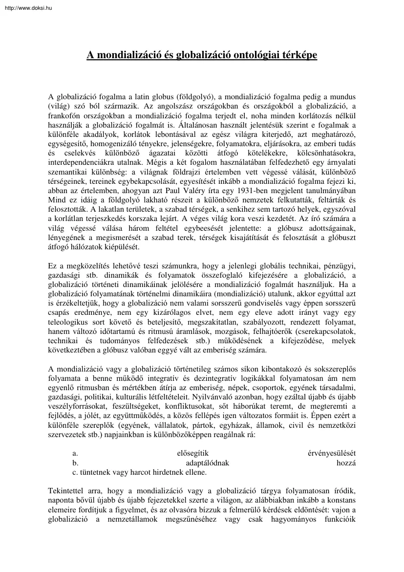 Csizmadia Sándor - A mondializáció és globalizáció ontológiai térképe