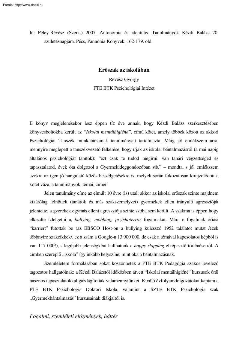 Révész György - Erőszak az iskolában