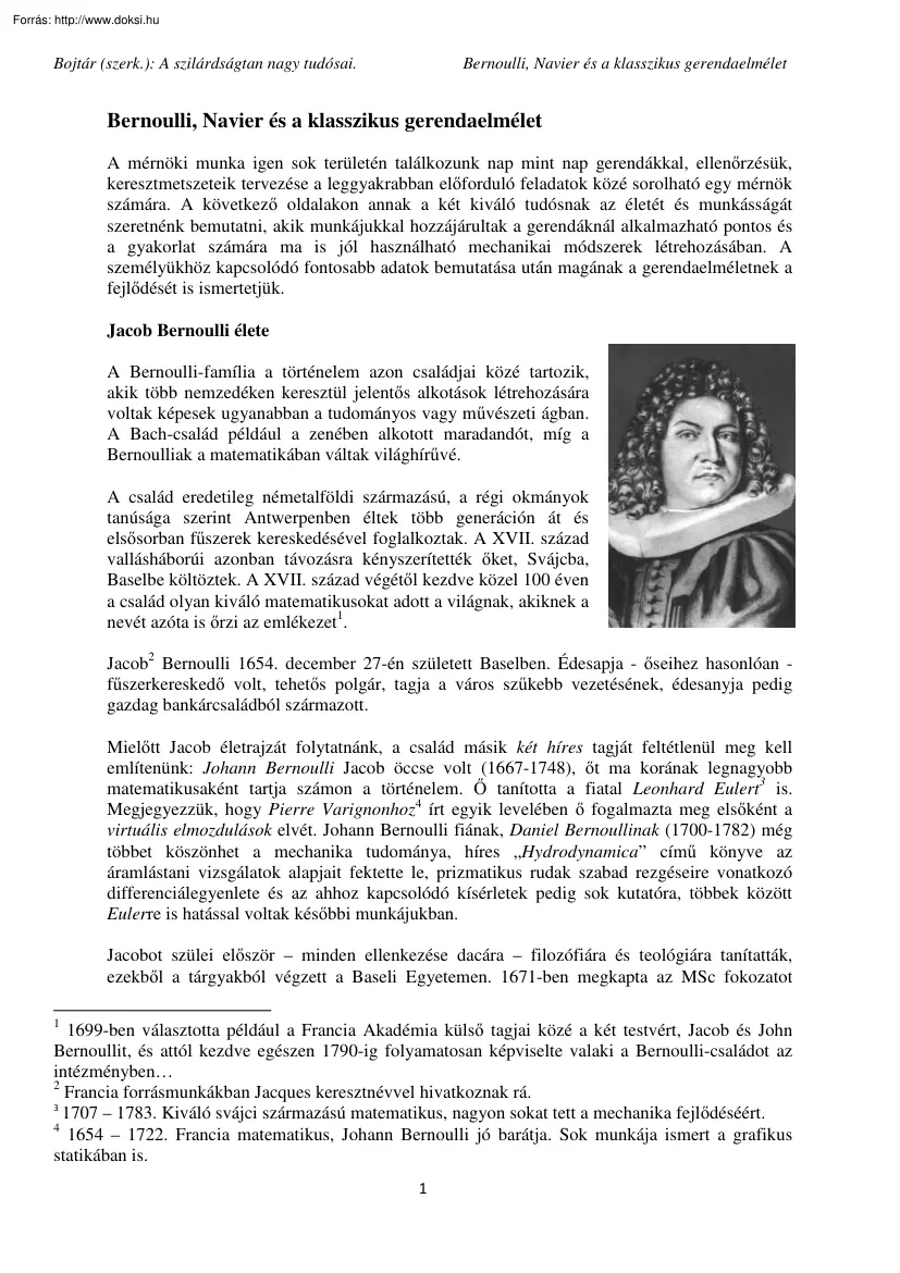 Bernoulli, Navier és a klasszikus gerendaelmélet