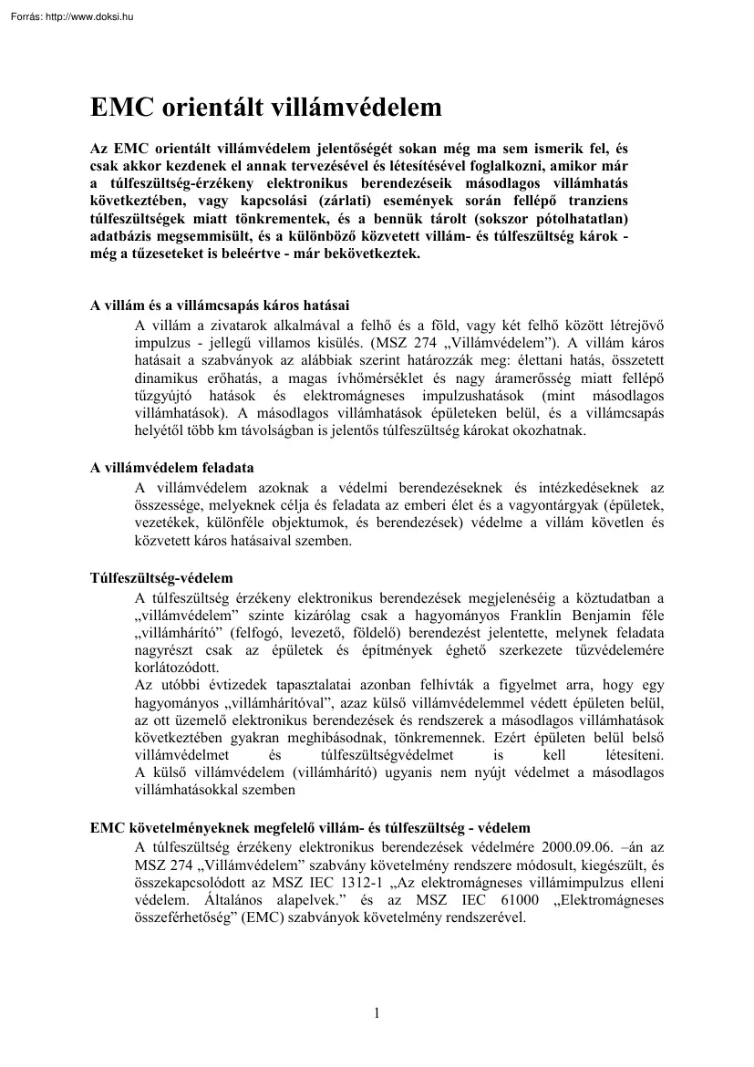 Fehér Zoltán - EMC orientált villámvédelem