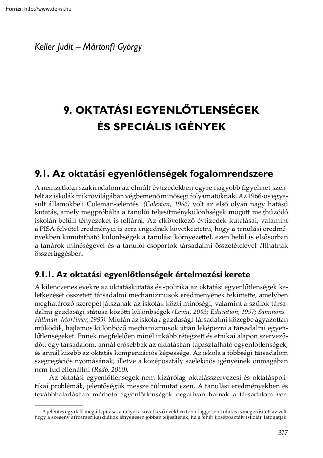 Keller-Mártonfi - Oktatási egyenlőtlenségek és speciális igények