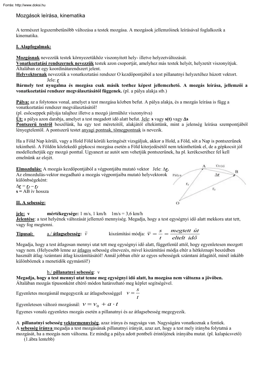 Mozgások leírása, kinematika