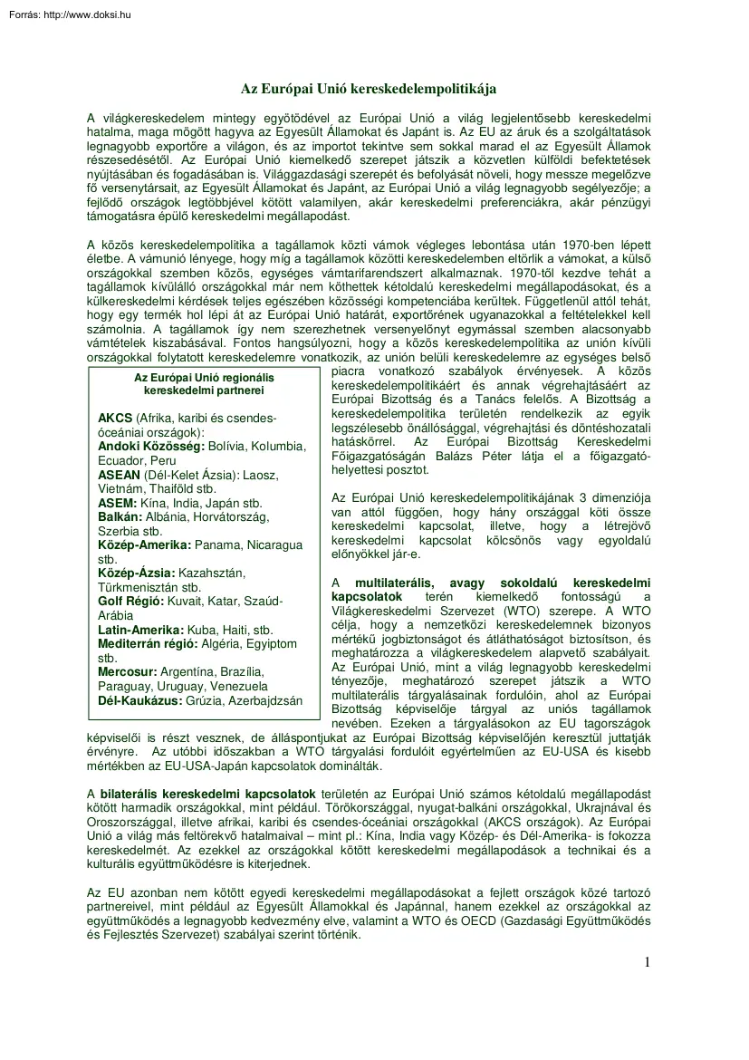 Az Európai Unió kereskedelempolitikája