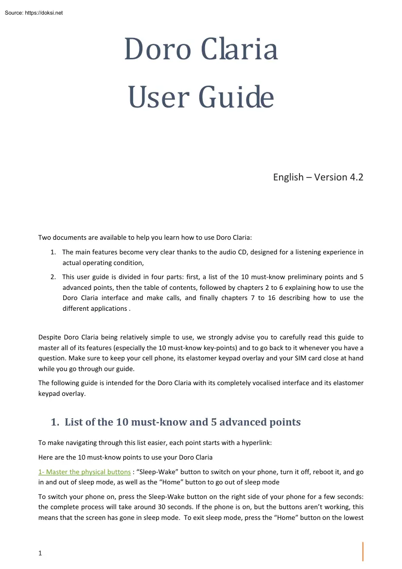 Doro Claria, User Guide