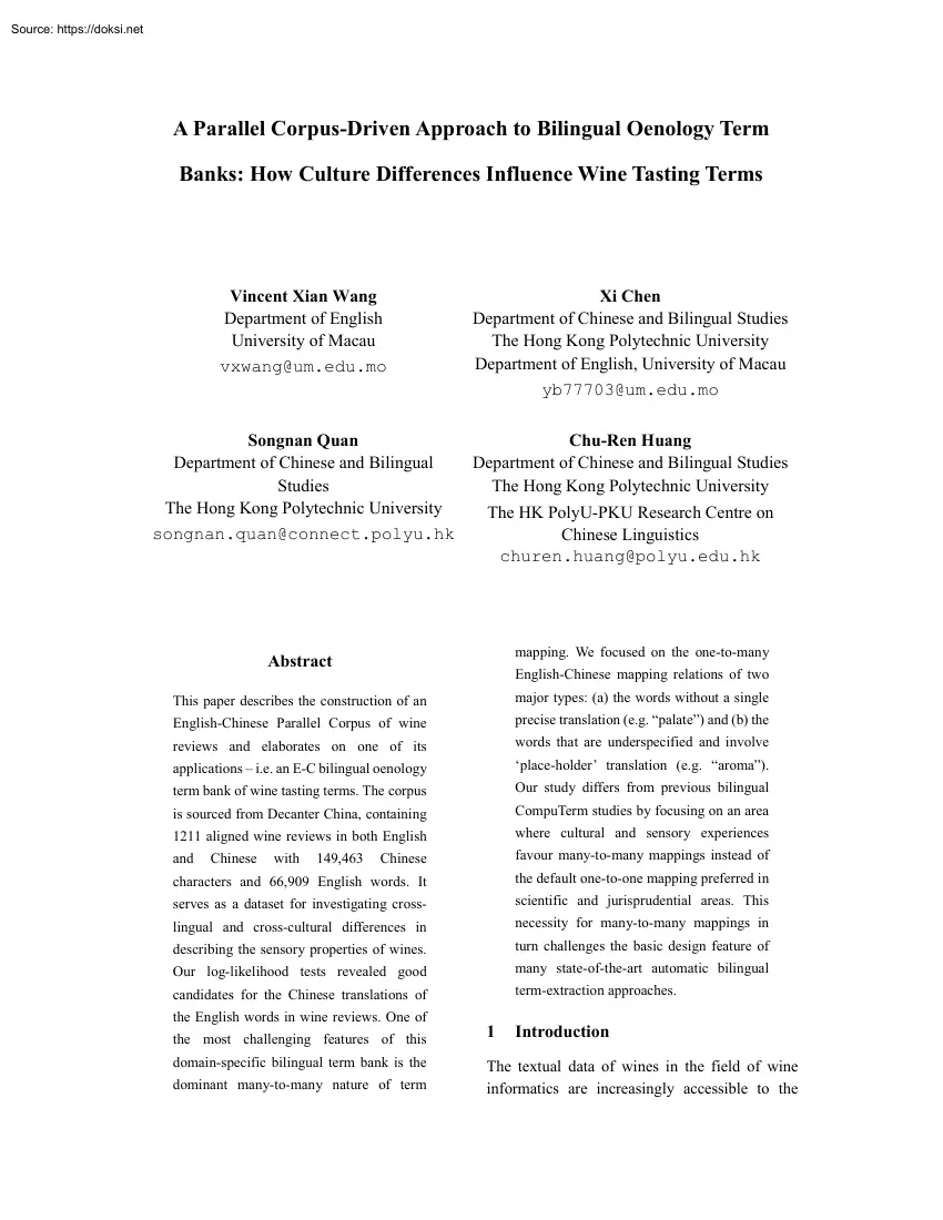 A Parallel Corpus-Driven Approach to Bilingual Oenology Term Banks, How Culture Differences