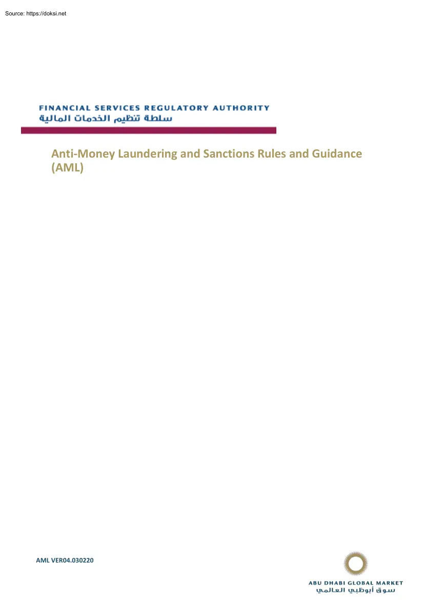 Anti Money Laundering and Sanctions Rules and Guidance