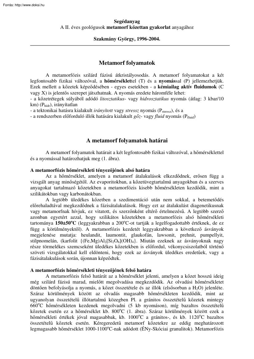 Szakmány György - Metamorf kőzettan