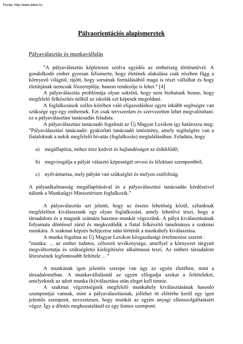 Pályaorientációs alapismeretek