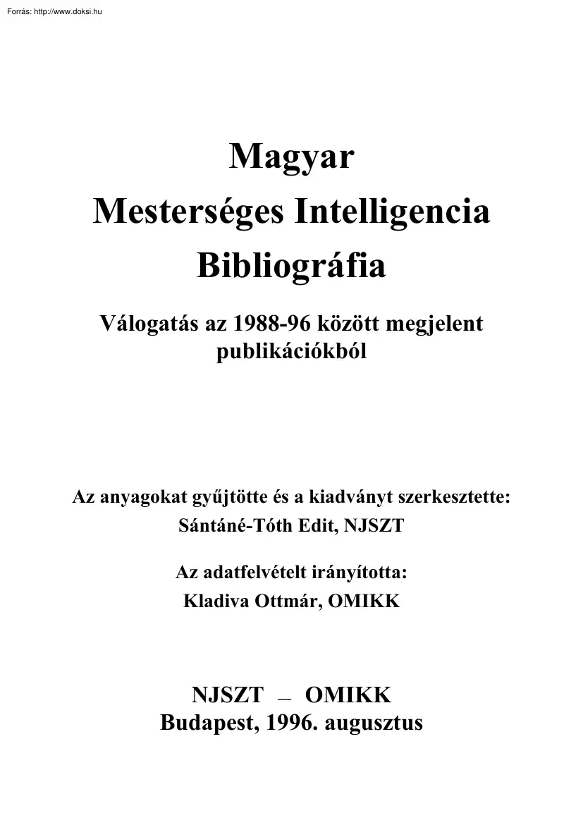 Sántáné-Tóth Edit - Magyar Mesterséges Intelligencia Bibliográfia