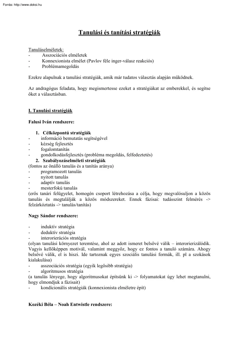 Tanulási és tanítási stratégiák