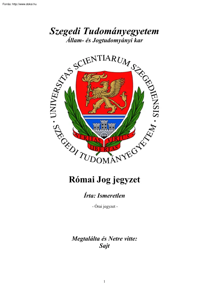 Római jog jegyzet, 2004